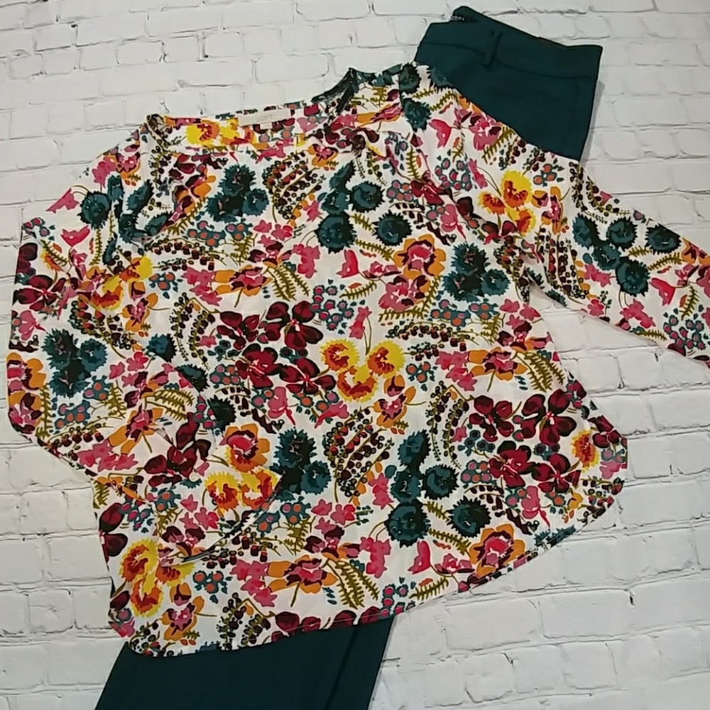 Loft Flutter Cuff Floral Blouse